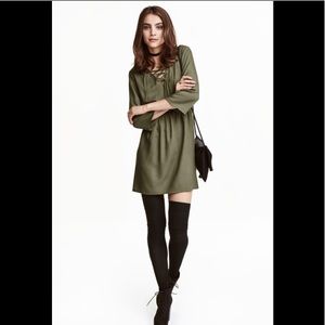 NWT H&M Olive Khaki Green Lace Tie Dress
